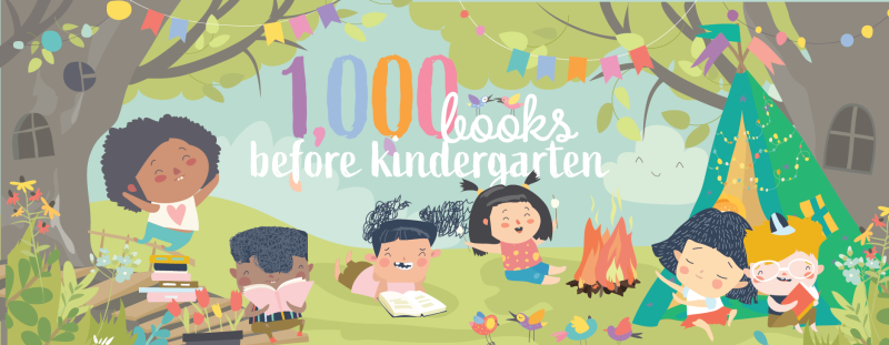 1000 Books Before Kindergarten: children reading and playing at a campground