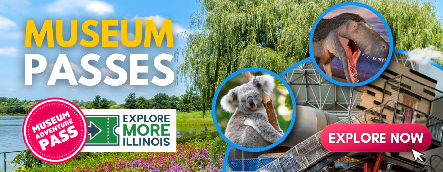 Museum Passes: Museum Adventure Pass logo and the Explore More Illinois logo